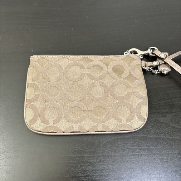 Coach Wristlet‎ Signature Taupe Op Art Small Logo Pattern READ - Picture 4 of 13